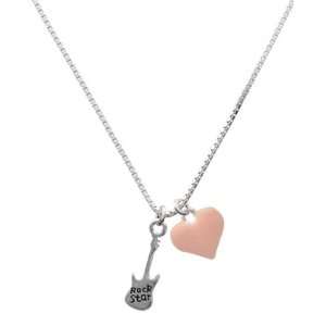  Rock Star Guitar and Pink Heart Charm Necklace Jewelry