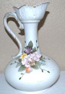 Vintage Kelvin Fine China Vase Pitcher applied Flowers Hand Painted 