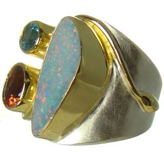 NEW One Of A Kind MICHOU SS & 22k Opal Garnet Topaz Ring Size 8  