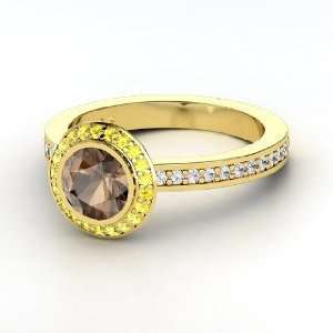 Roxanne Ring, Round Smoky Quartz 14K Yellow Gold Ring with 