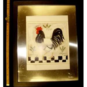   8x10 Atrium Black w/Silver Metal Mat Chicken Rooster 