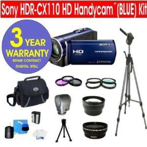  Sony HDR CX110 HD Handycam¨ Camcorder (BLUE) + .45x Wide 