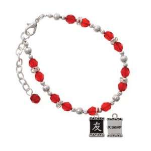 Chinese Character Symbols   Friendship Red Czech Glass Beaded Charm 