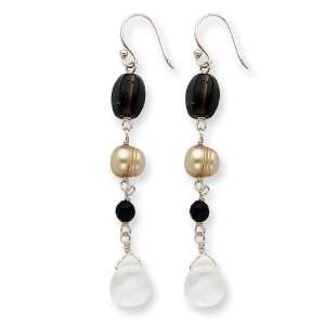   Black/Smoky Crystal & Brown/Gold Cultured Pearl Earrings Jewelry