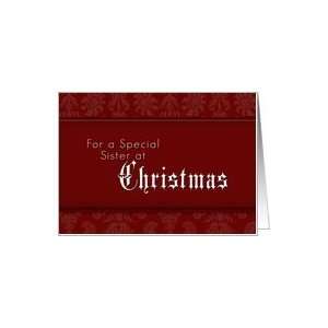  For Sister Merry Christmas, Red Demask Background Card 