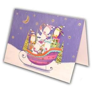  Polar Bears & Penguins on Sleigh Christmas Card 