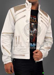 Michael Jackson Beat IT White Leather Jacket Metal Mesh  