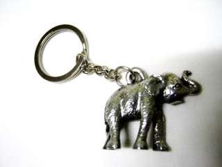 Figure Elephant Key Chain Ring Silver Pewter Hand Craft  