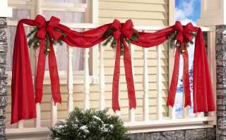 Red Ribbon & Bows Christmas Holiday Fence Decoration  
