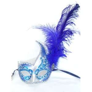  Blue Silver Swan Ciuffo Onda Feather Venetian Masquerade 