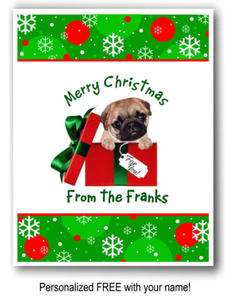 10 Pug Dog puppy Christmas Cards Personalized with YOUR name EXCLUSIVE 