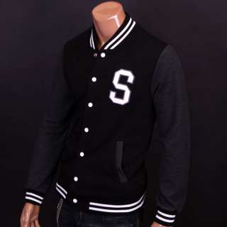 Black Gray S Mens Baseball Cotton Jumper Jacket L,XL  