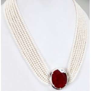 Designer 7 Strands Natural Fresh Water Pearl Beaded Necklace with 925 