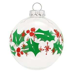 Holly On Clear Glass Ornament 