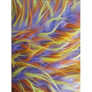 Shaggy Faux/Fake Fur Fabric w/Colored Tips Lavender/Orange+Yellow Tips 