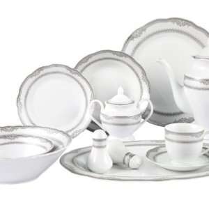   dinnerware set, service for 8. Silver border design.
