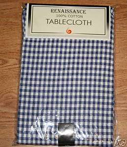NEW CLOTH TABLECLOTH NAVY/WHITE CHECKED 60 ROUND NWT  