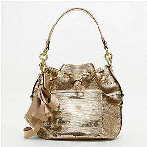 New Coach Poppy 17906 Gold Sequins Cinch Shoulder Crossbody Handbag 