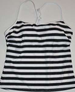   Swimsuit Black Cami Racerback White Stripe 6 to 18 + TOP Only +  