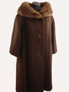 Awesome Vintage 50s Mohair Wool Mink Collar Coat  