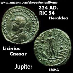 324 AD. Crested Helmet LICINIUS II as Caesar. Jupiter holding Winged 