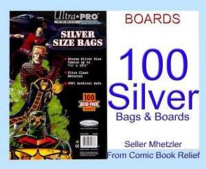 100 SILVER ULTRA PRO BAGS AND BOARDS FOR COMIC BOOKS  