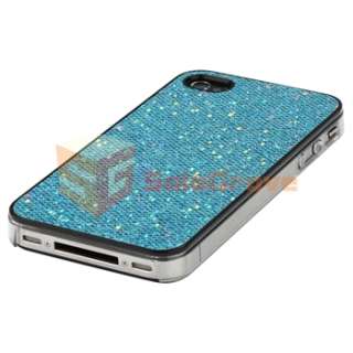 Blue Bling Rear Plastic Hard Case Skin+3x LCD For iPhone 4 4G Gen 4S 