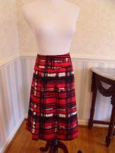SZ 16 Womens Lined Skirt Red/ Black Pleated BOLD Colors 100% Cotton 