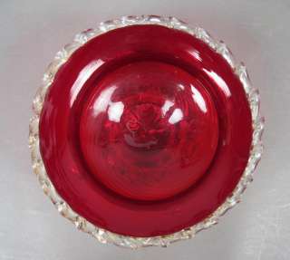 19c Ruby Gilded Overlay Blown Art Glass Footed Bowl  