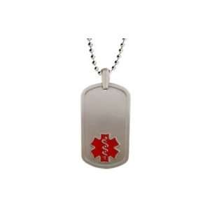 American Medical ID Titanium Dog Tag Red with 28 Stainless Steel Bead 