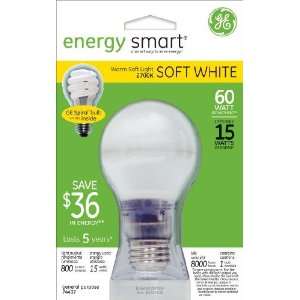 GE 74437 15 Watt Energy Smart Covered Glass CFL Light Bulbs, 60 Watt 