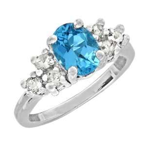  2.85 Ct 9X7 Oval Cut Blue Topaz White Gold Ring New 