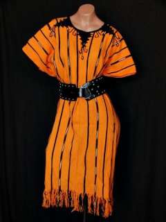 VTG Orange Ethnic MEXICAN Woven SERAPE Dress 1 Size  