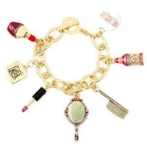  Beauty Salon Charm Bracelet Spa Comb Mirror Polish Gold 