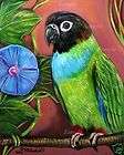   CONURE on Brown GICLEE PARROT Painting Kasheta Green Blue BIRD ART