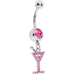  Sparkling Pink Cosmo Martini Belly Ring Jewelry