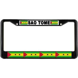  Sao Tome Principe Flag Black License Plate Frame Metal 