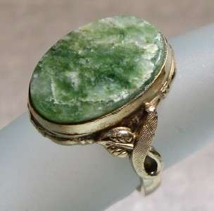 Vintage Signed Clark and Coombs Oval MOSS GREEN AGATE 10K Gold Filled 