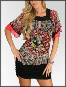 NWT~ Silk Coral Black Painting Dress S  