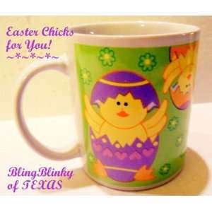 Eggs and & Chicks Chics Purple Blue Orange Grass Wings Easter Mug Cup 