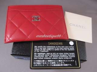Auth CHANEL Classic Red Quilted Leather Card Wallet NEW  