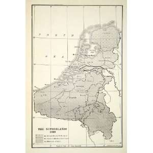  1918 Print Map Netherlands North Sea Amsterdam Zuyder Zee 