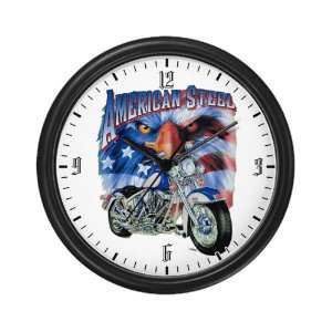  Wall Clock American Steel Eagle US Flag and Motorcycle 