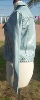 Baby Blue Maxima Studded Rhinestone Leather Jacket FUNKY Medium M Las 