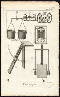 Antique Prints MECHANICS PHYSICS SCIENCE WHEELCHAIR Diderot Benard 