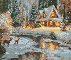   TAPESTRY ART Deer Creek Cottage WINTER LANDSCAPE   CHRISTMAS  