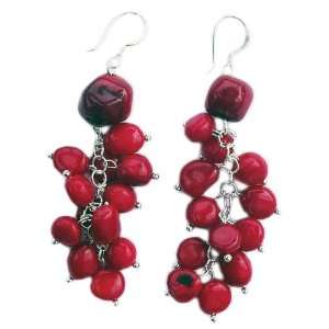   Red Coral rough Earrings on 925 sterling silver hooks D Gem Jewelry