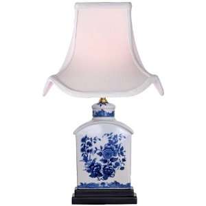  Floral Blue and White Mini Tea Jar Porcelain Table Lamp 