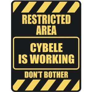   RESTRICTED AREA CYBELE IS WORKING  PARKING SIGN