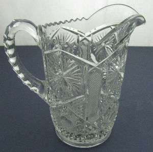 Antique Old EAPG Clear Crystal Glass Pinwheel Pitcher  